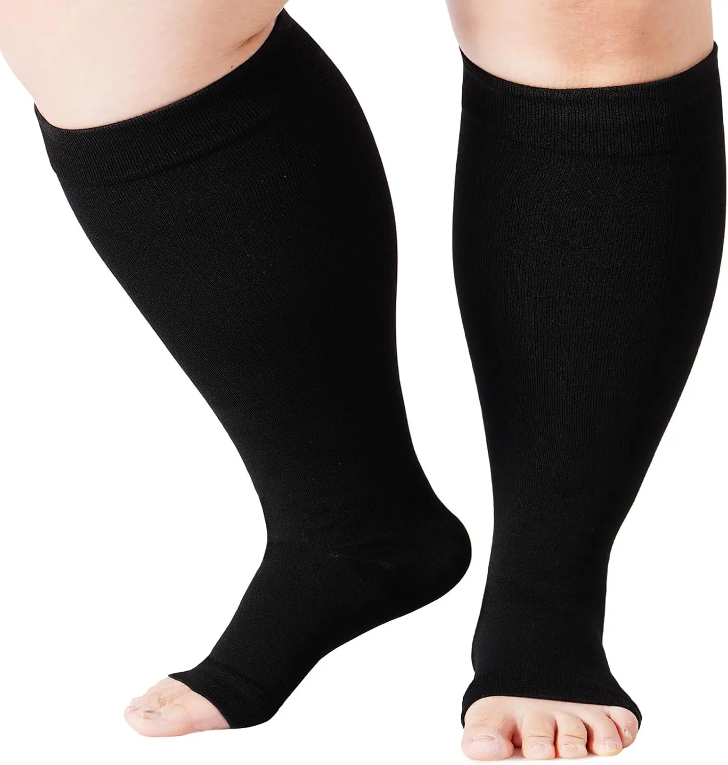 Abodhu Plus Size Compression Socks Open Toe Compression for Women& Men 15-20mmHg Wide Calf Knee High Toeless Compression Sock