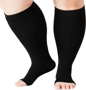 Abodhu Plus Size Compression Socks Open Toe Compression for Women& Men 15-20mmHg Wide Calf Knee High Toeless Compression Sock