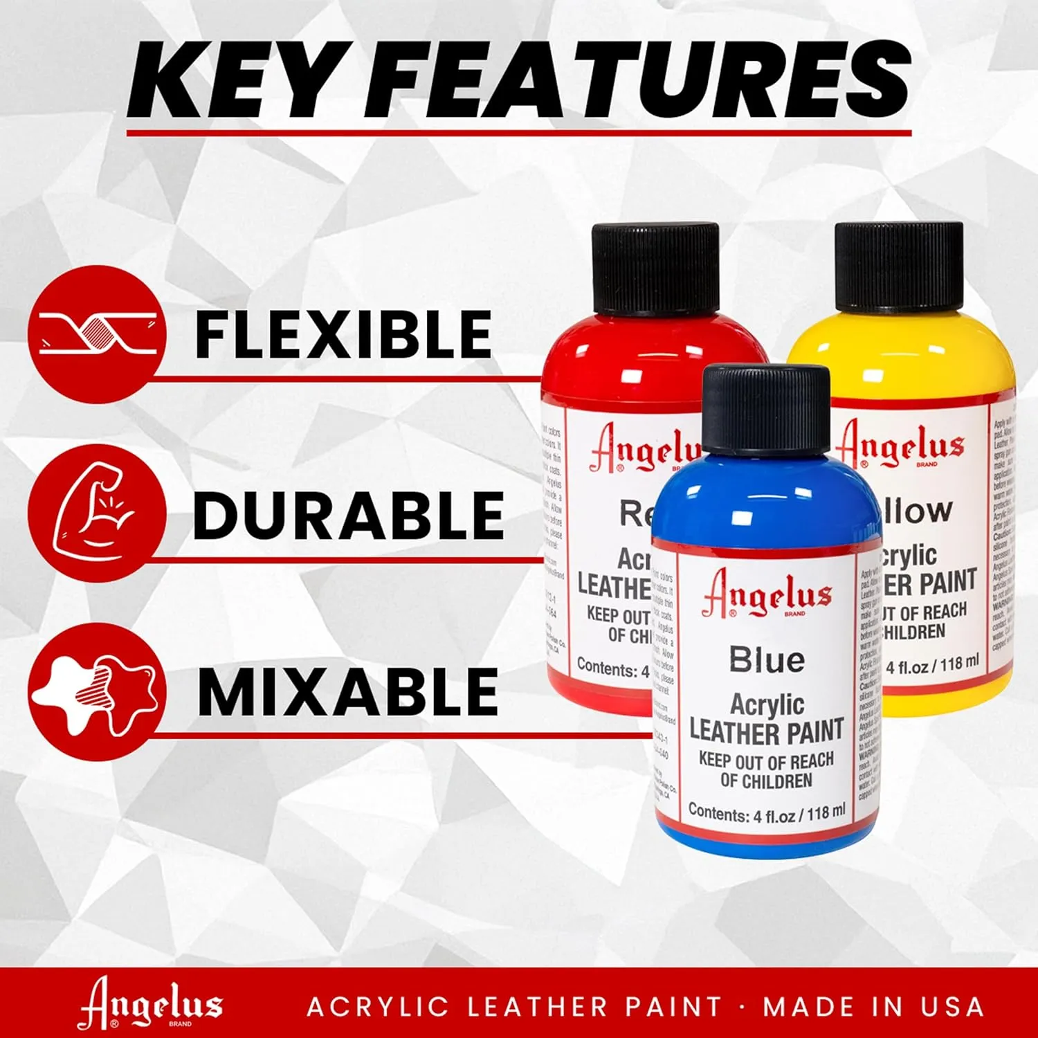 Angelus Acrylic Leather Paint for Shoes, Sneakers, Leather, Canvas, Furniture, and More - 4 fl oz, Black