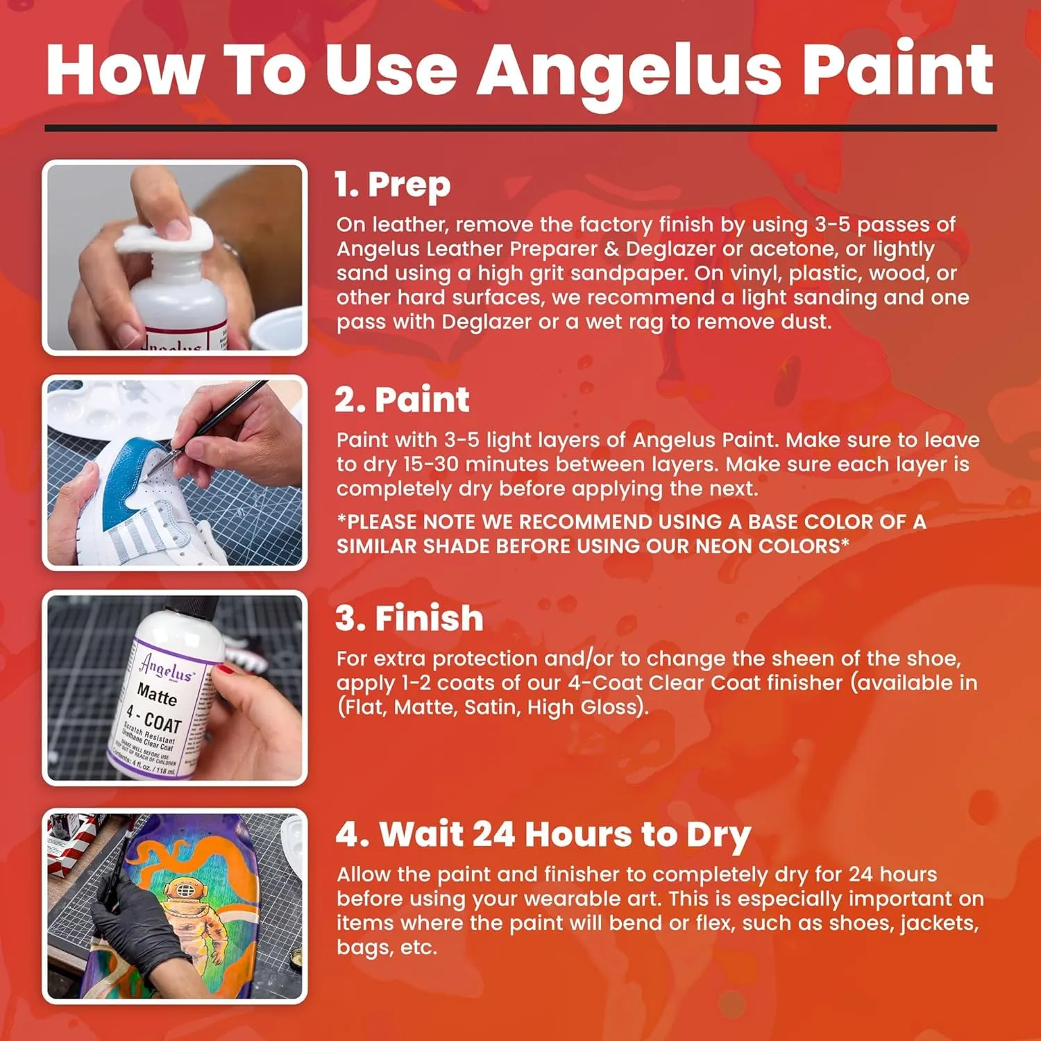 Angelus Acrylic Leather Paint for Shoes, Sneakers, Leather, Canvas, Furniture, and More - 4 fl oz, Black