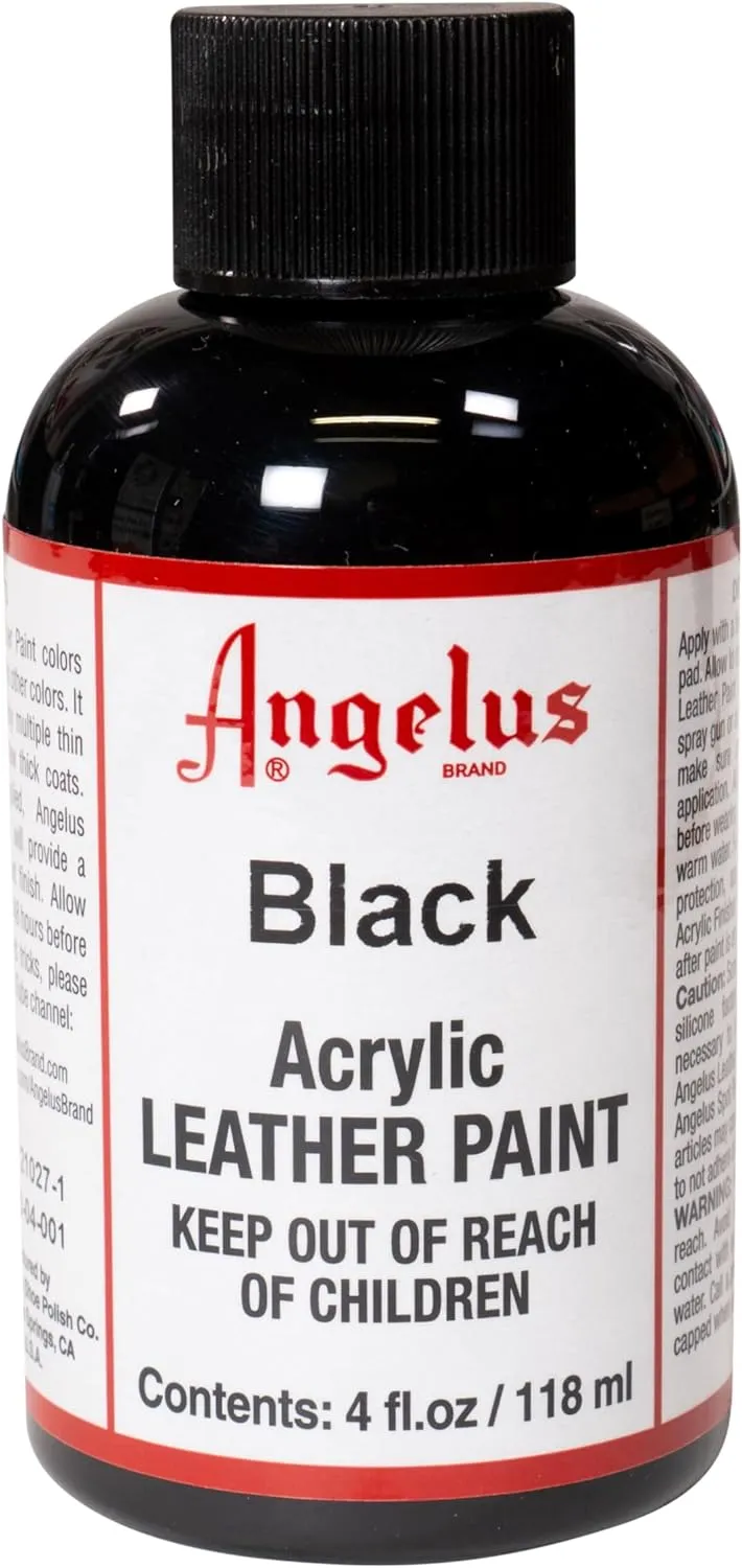 Angelus Acrylic Leather Paint for Shoes, Sneakers, Leather, Canvas, Furniture, and More - 4 fl oz, Black