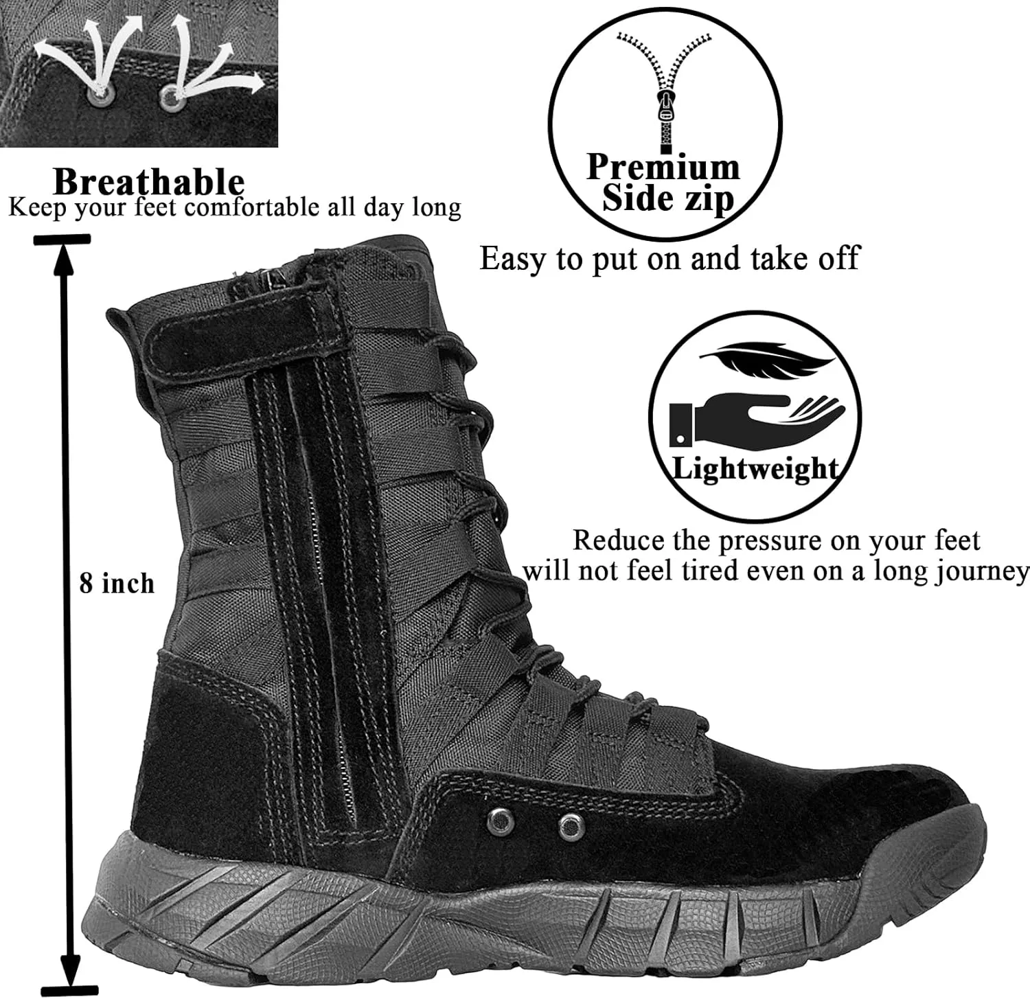 Lightweight Military Tactical Combat Boots Men Outdoor Hiking Desert Army Boots Breathable Male Jungle Shoes Man Side Zipper