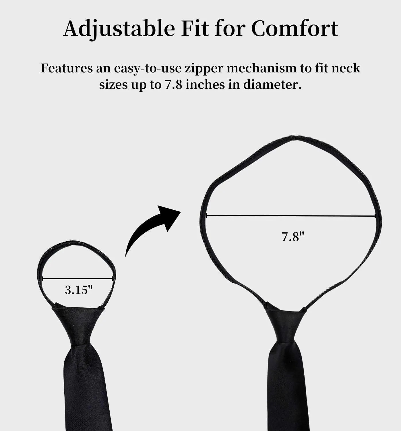 MDSTYLE Pre-Tied Necktie for Men - Solid Color Neck Tie with Adjustable Zipper - Wedding Business Formal Clip on Ties