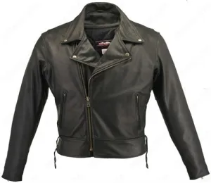 Mens Made in USA Classic Black 1.6-1.8 mm Thick Naked Leather Motorcycle Jacket