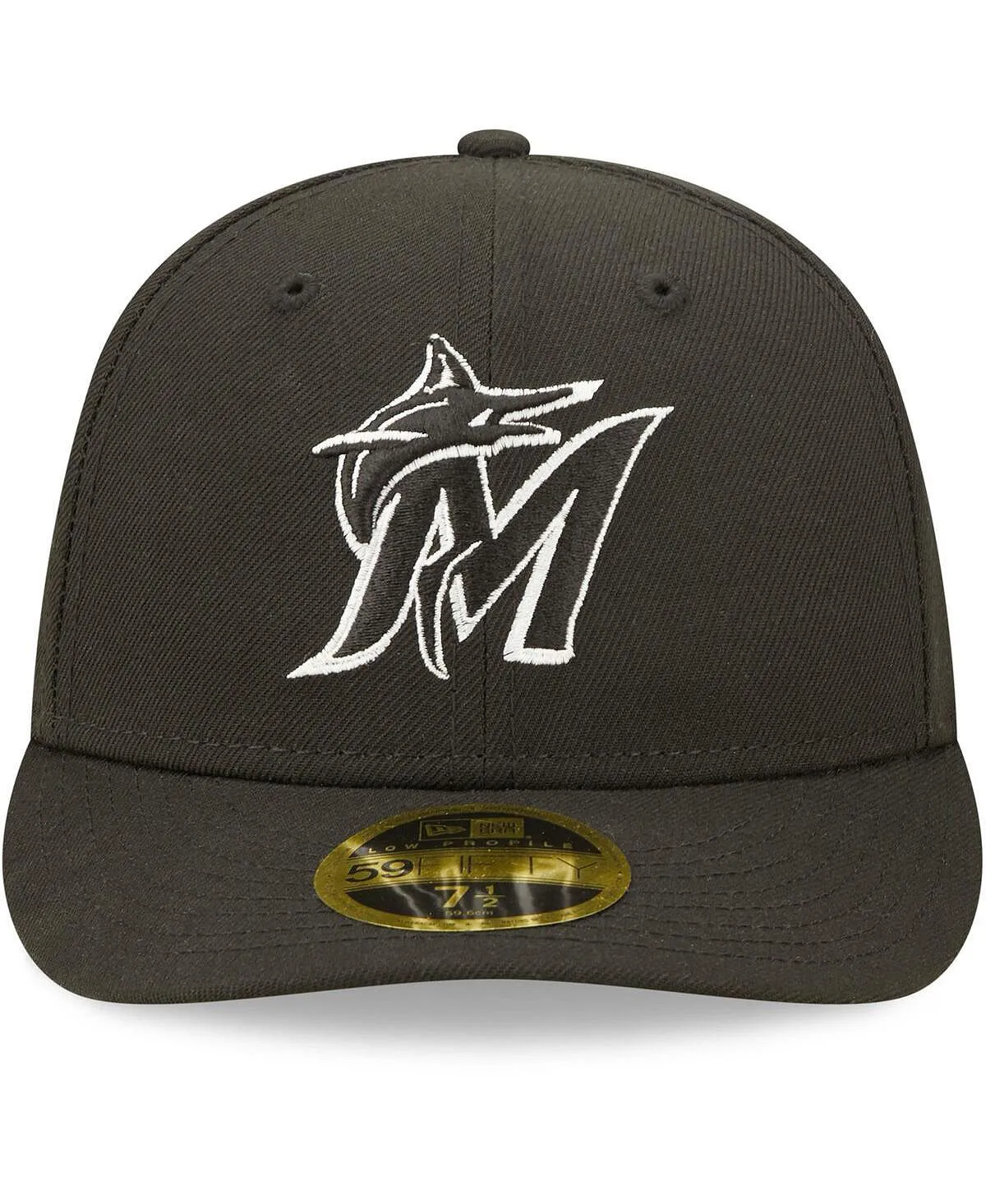 Men's Miami Marlins Fitted Hat Black and White Low Profile 59FIFTY New Era