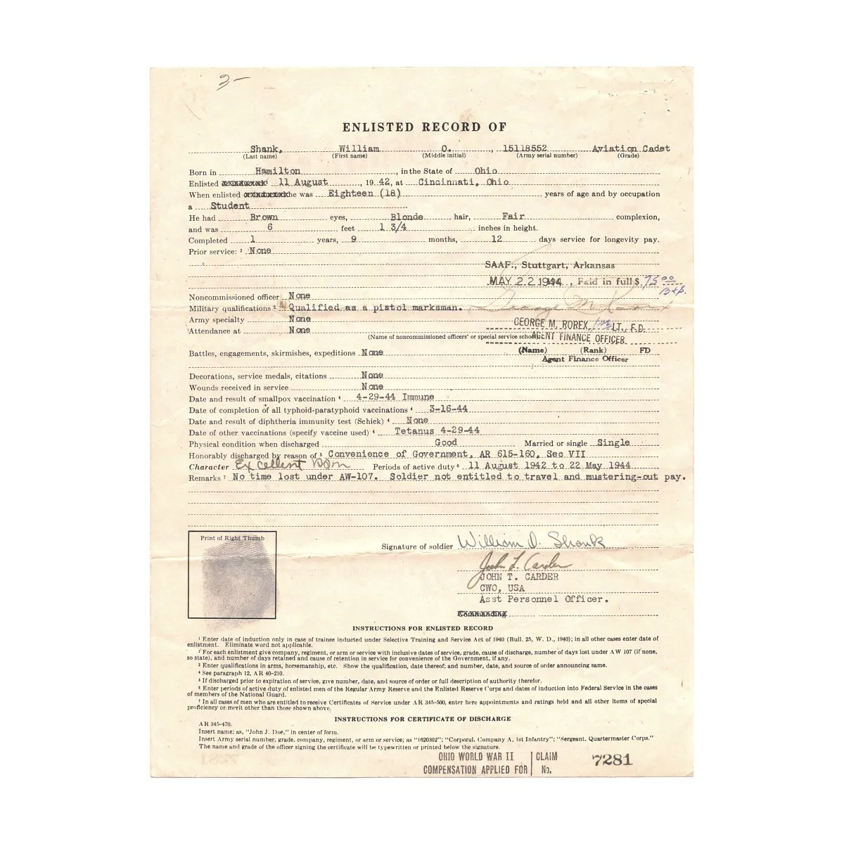 Original U.S. WWII B-24 Pilot 445th Bomb Group Actor Jimmy Stewarts Deputy Lead Grouping
