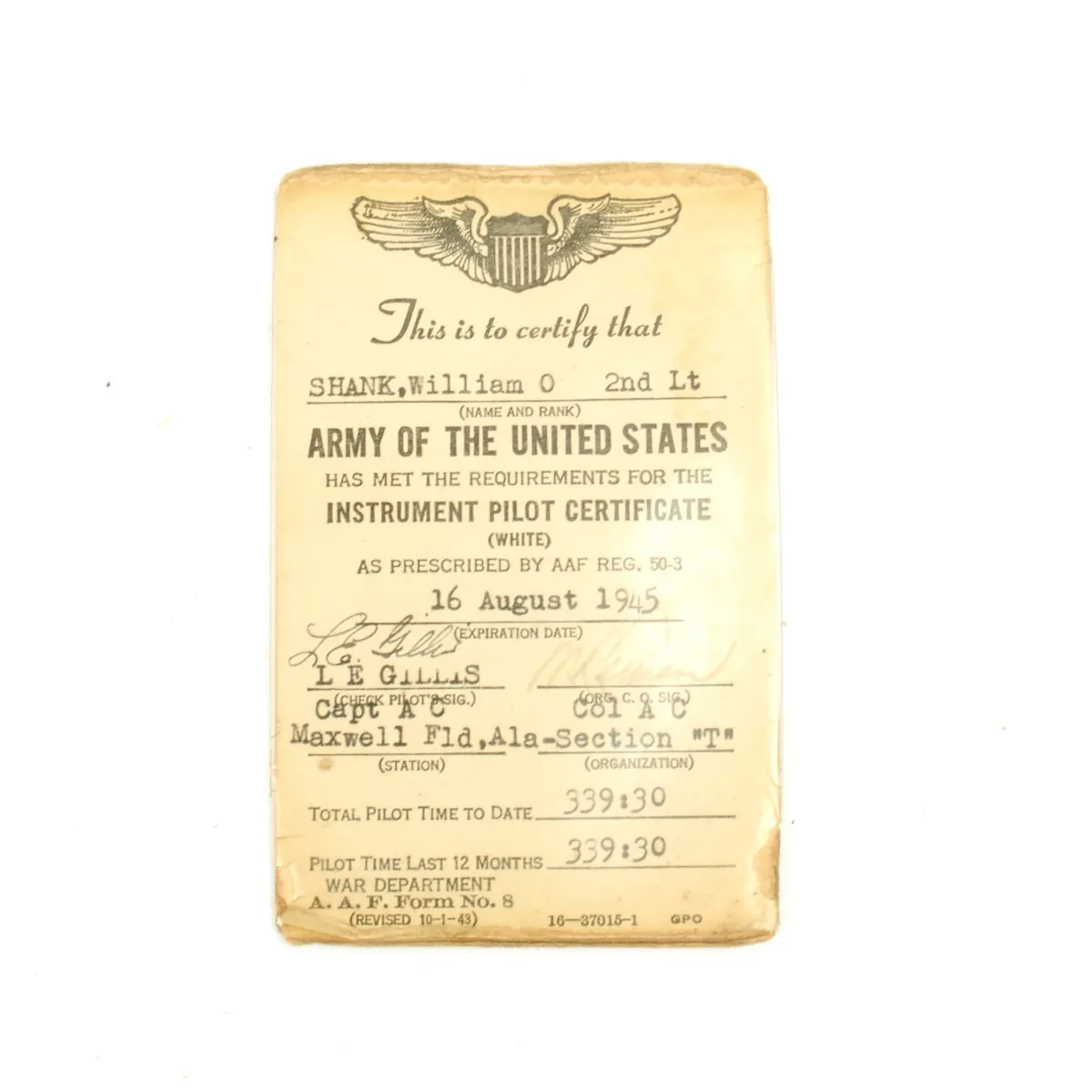 Original U.S. WWII B-24 Pilot 445th Bomb Group Actor Jimmy Stewarts Deputy Lead Grouping