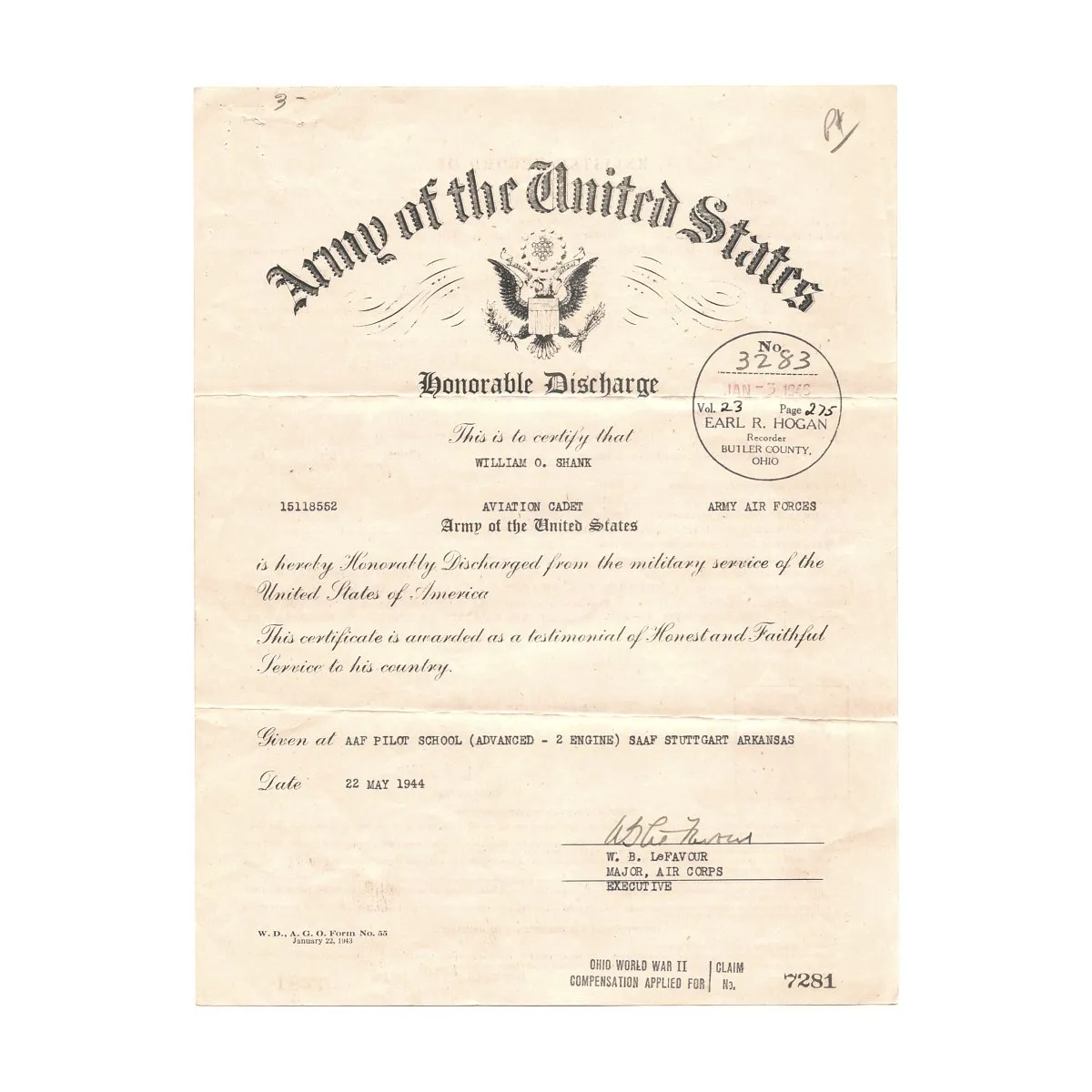 Original U.S. WWII B-24 Pilot 445th Bomb Group Actor Jimmy Stewarts Deputy Lead Grouping