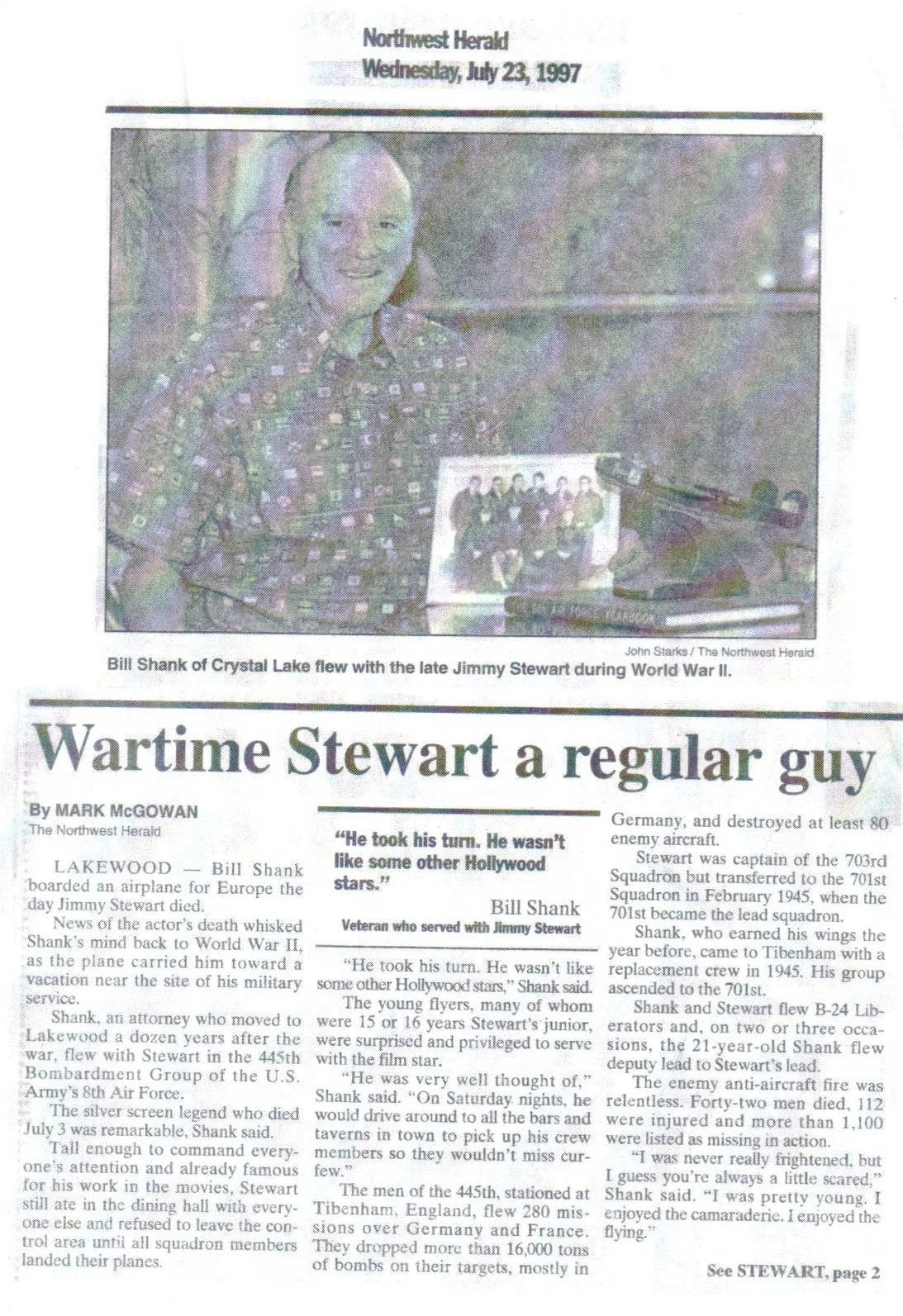 Original U.S. WWII B-24 Pilot 445th Bomb Group Actor Jimmy Stewarts Deputy Lead Grouping