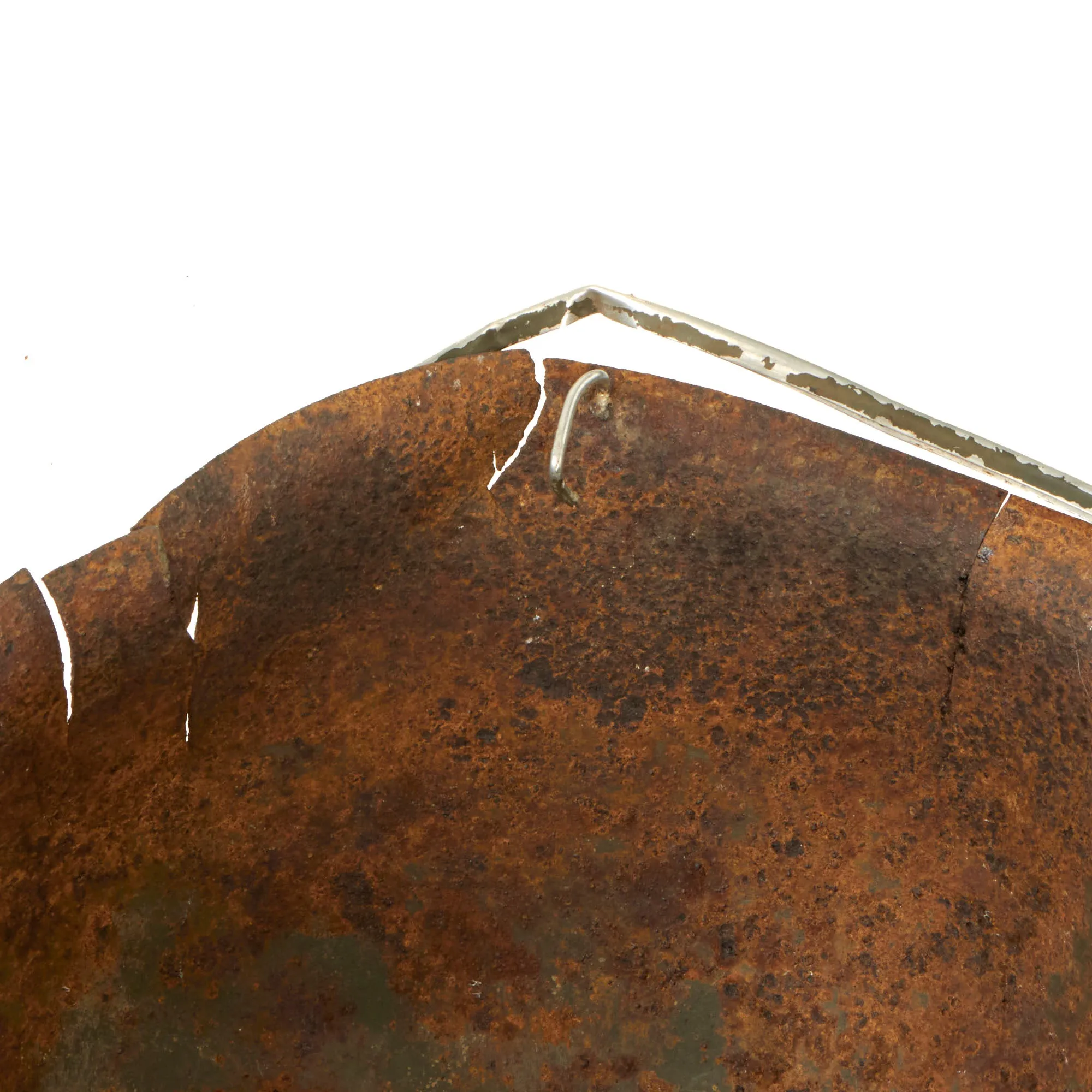 Original U.S. WWII Relic M1 Fixed Bale Front Seam Helmet Shell Recovered from Normandy in 1990s - Battle Damage