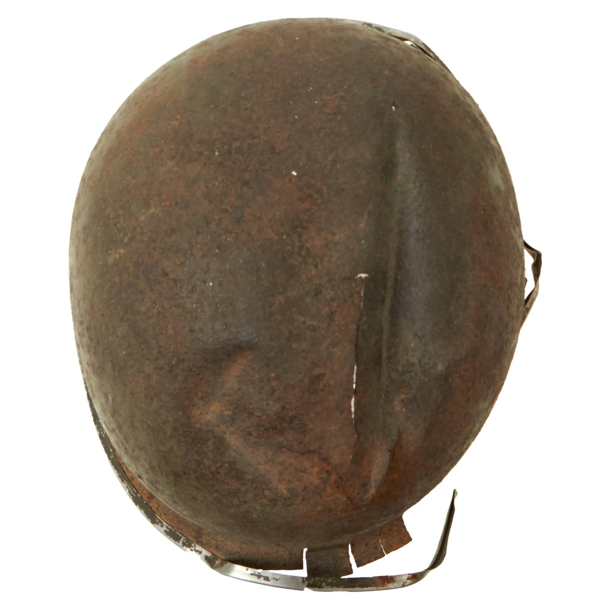 Original U.S. WWII Relic M1 Fixed Bale Front Seam Helmet Shell Recovered from Normandy in 1990s - Battle Damage