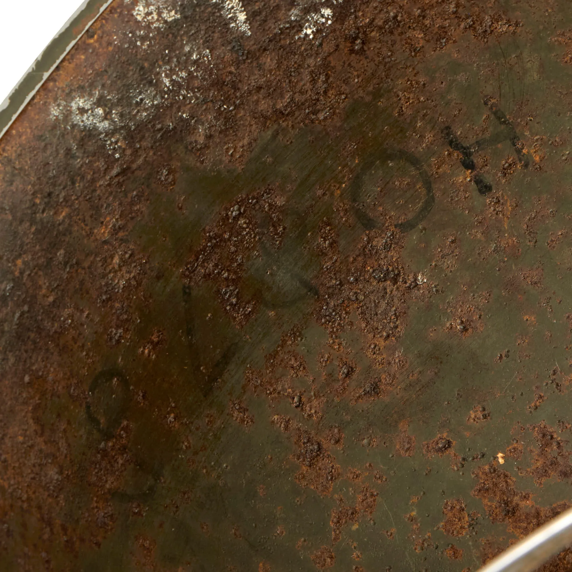 Original U.S. WWII Relic M1 Fixed Bale Front Seam Helmet Shell Recovered from Normandy in 1990s - Battle Damage