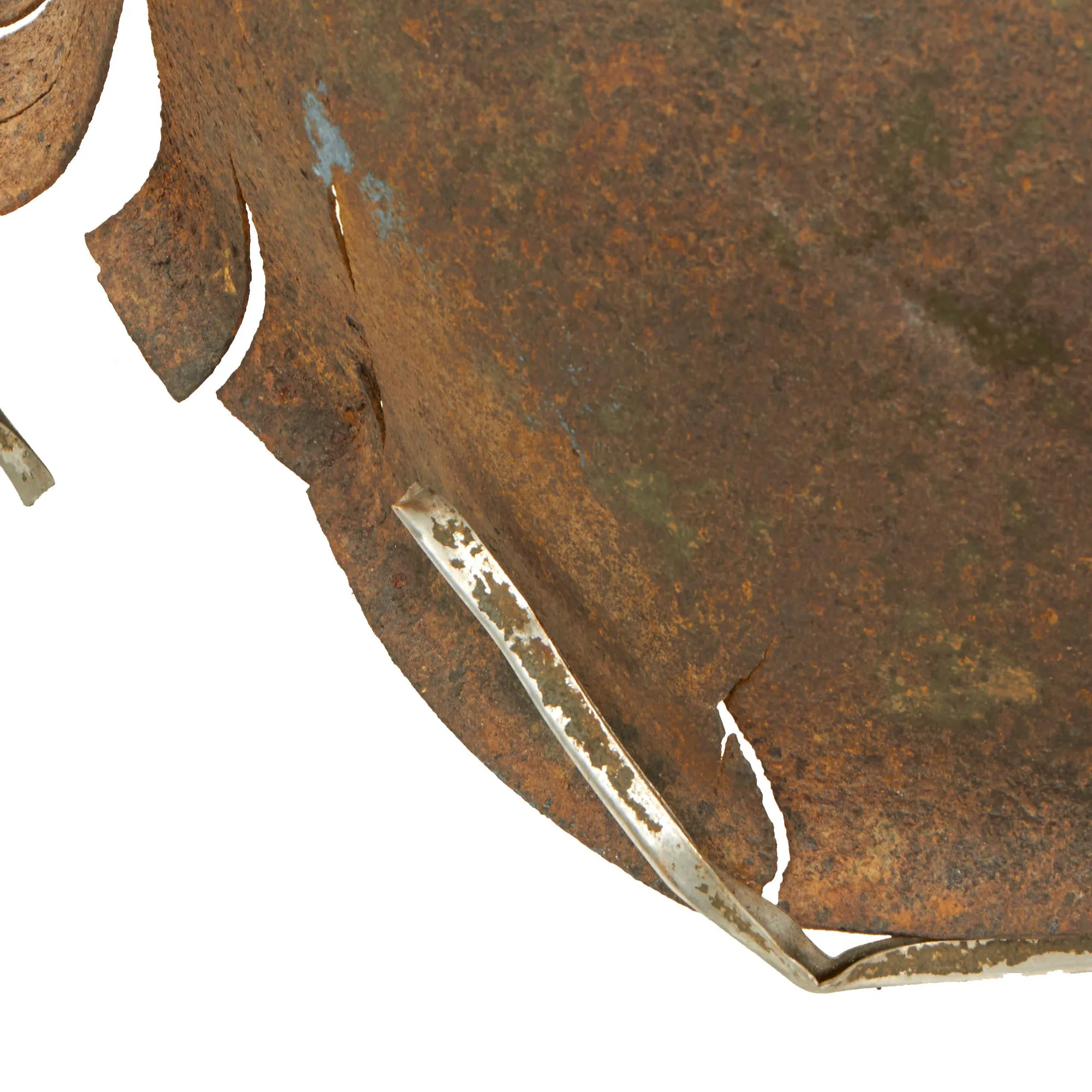 Original U.S. WWII Relic M1 Fixed Bale Front Seam Helmet Shell Recovered from Normandy in 1990s - Battle Damage