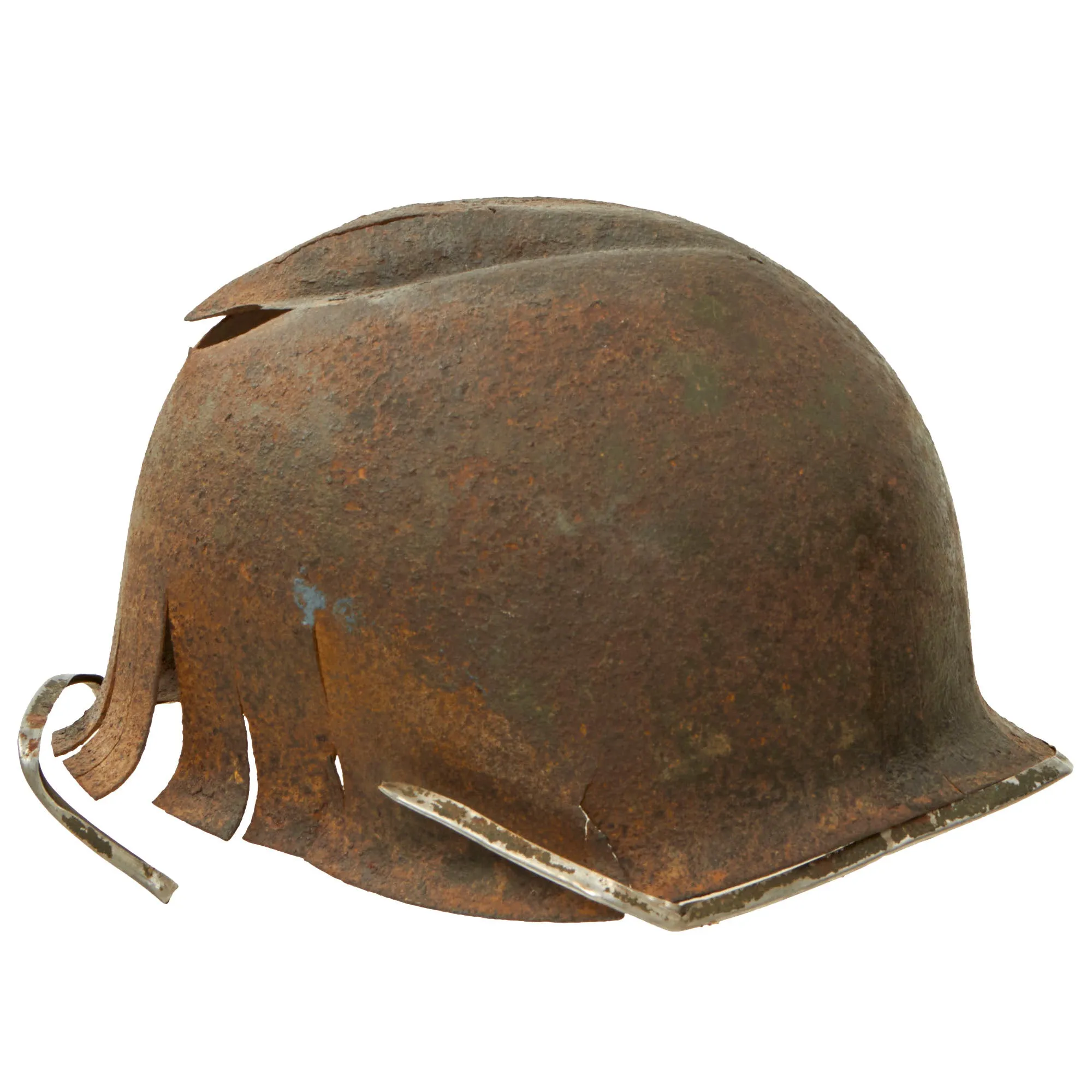 Original U.S. WWII Relic M1 Fixed Bale Front Seam Helmet Shell Recovered from Normandy in 1990s - Battle Damage