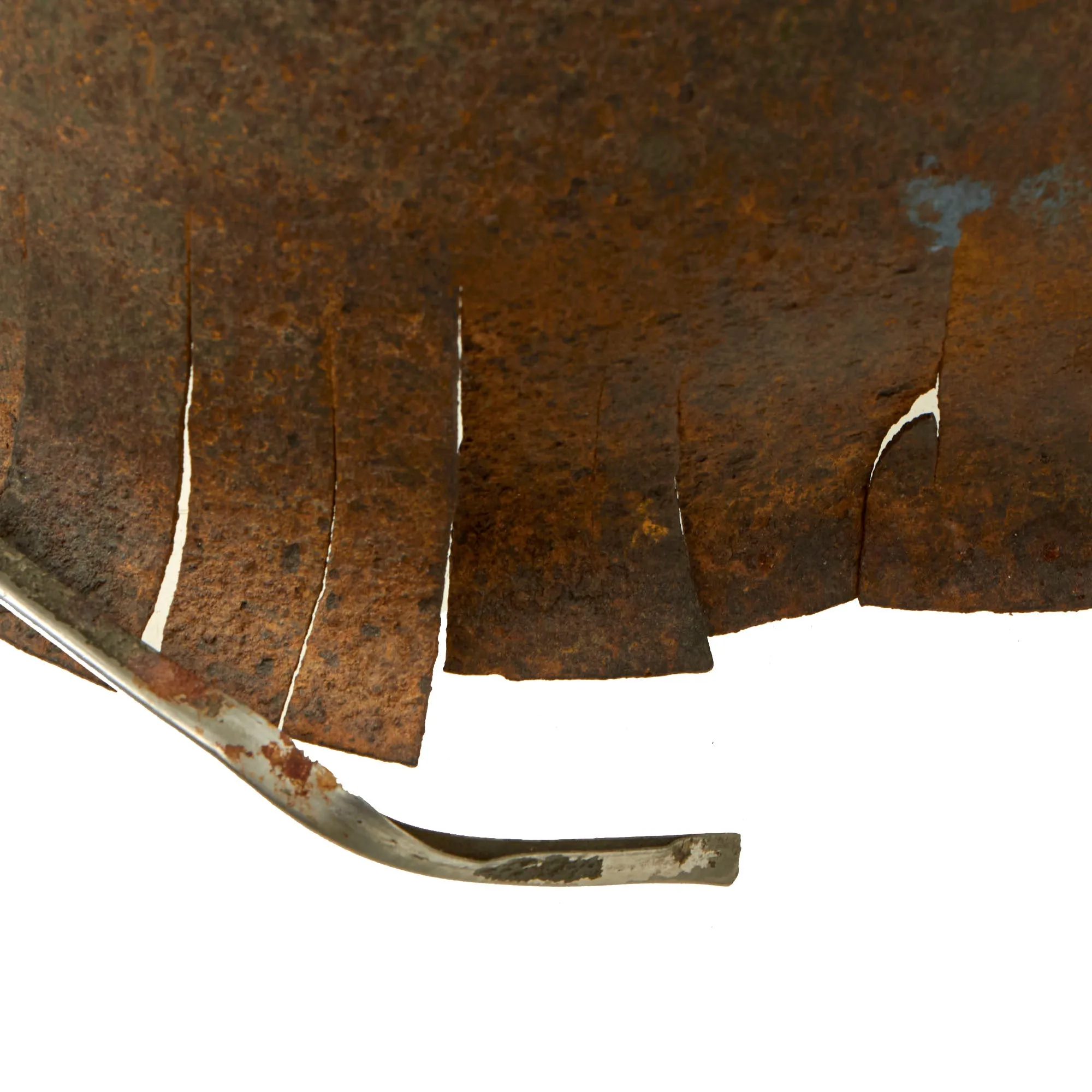 Original U.S. WWII Relic M1 Fixed Bale Front Seam Helmet Shell Recovered from Normandy in 1990s - Battle Damage