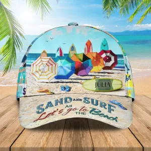 Personalized Sand and Surfing Summer Beach Hat, Let's go to Beach 3D Baseball Cap for Wife