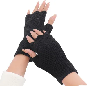 Unisex Fingerless Gloves Striped Knit Stretchy Gloves Knitted Half Finger Mittens Typing Working Driving Knitted Fingerless Wool Gloves Thermal Insulation Warm Convertible Mittens Flap Cover