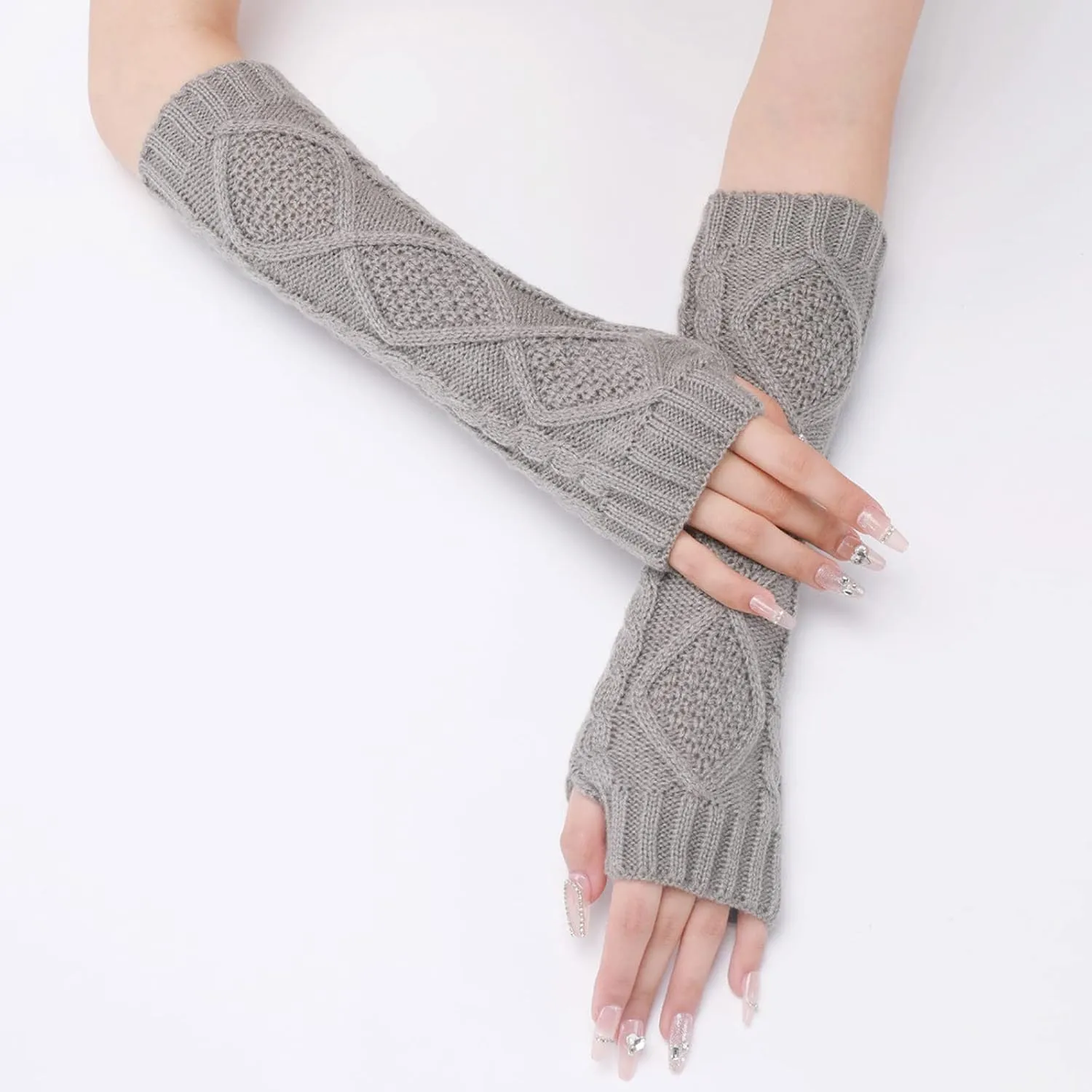 Unisex Fingerless Gloves Winter Knitted Convertible Fingerless Gloves Wool Mittens Warm Mitten Glove Fingerless Convertible Mittens Thermal Polar Fleece Insulated Lining Windproof Gloves