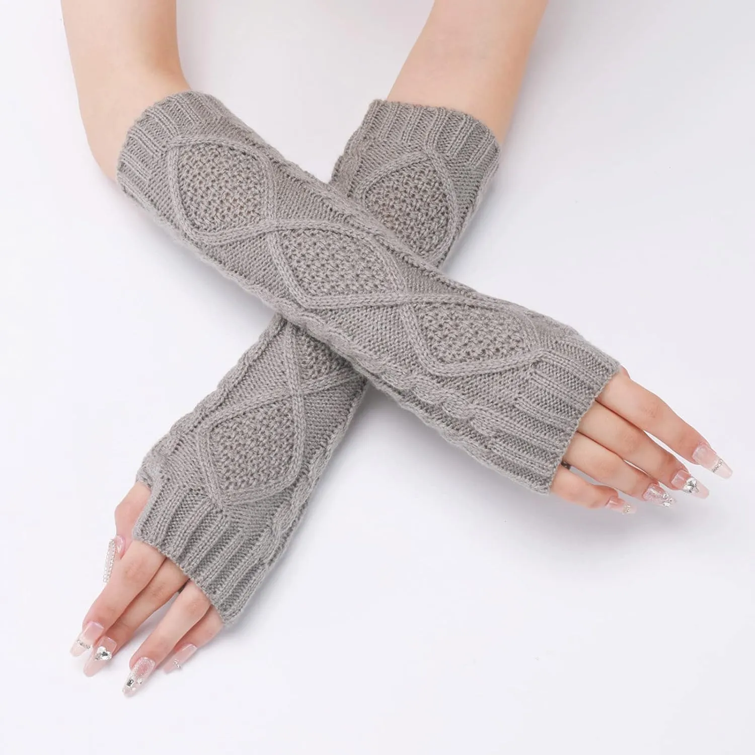 Unisex Fingerless Gloves Winter Knitted Convertible Fingerless Gloves Wool Mittens Warm Mitten Glove Fingerless Convertible Mittens Thermal Polar Fleece Insulated Lining Windproof Gloves