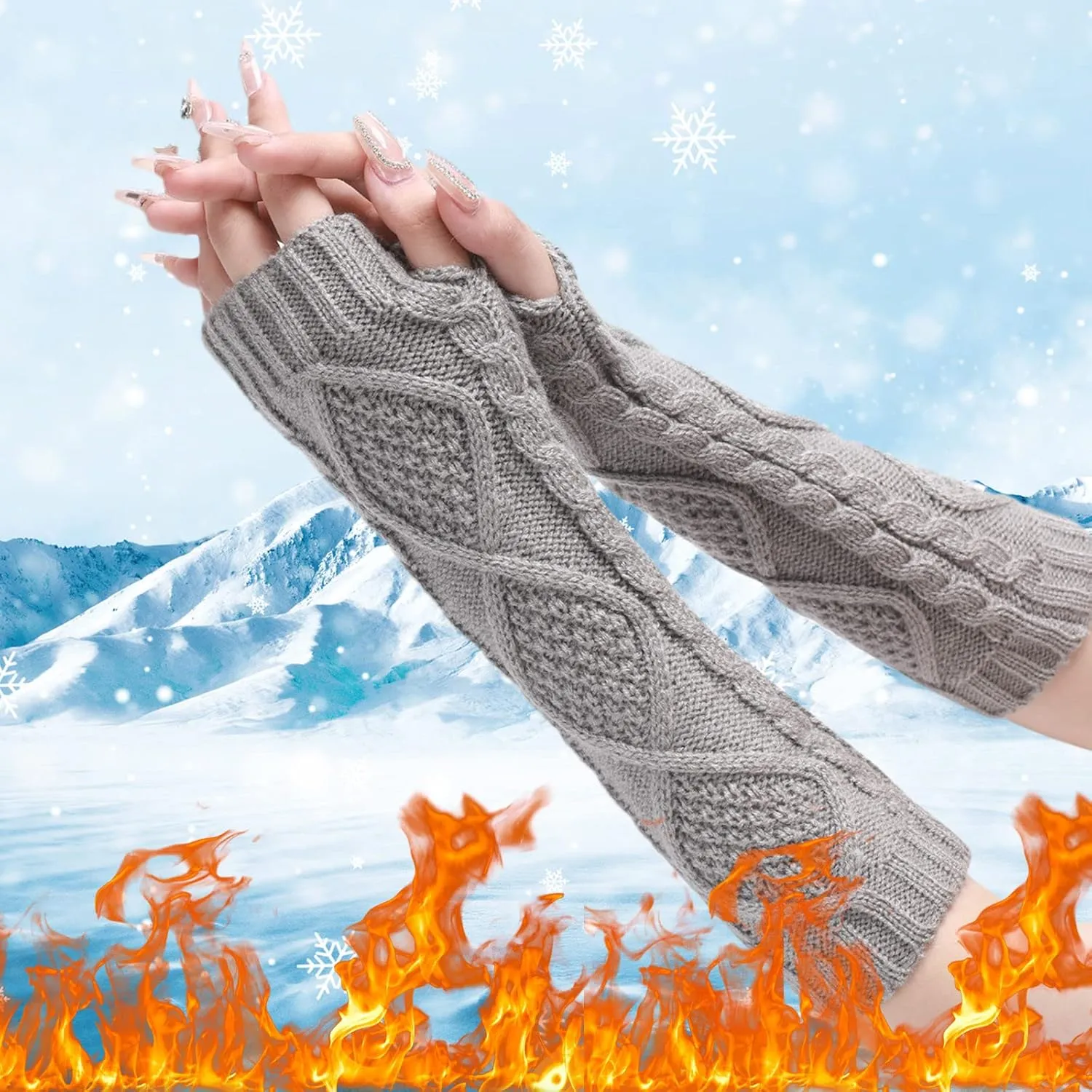 Unisex Fingerless Gloves Winter Knitted Convertible Fingerless Gloves Wool Mittens Warm Mitten Glove Fingerless Convertible Mittens Thermal Polar Fleece Insulated Lining Windproof Gloves