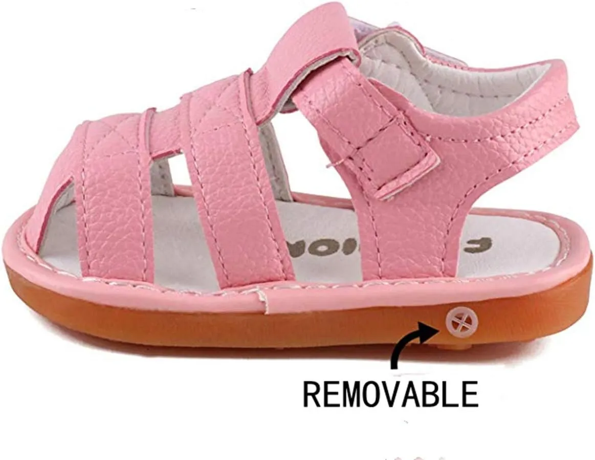 WILLFUN Baby Boy Girl Summer Infant Squeaky Sandals Premium Rubber Sole Closed-Toe Non-Slip Shoes Toddler First Walkers